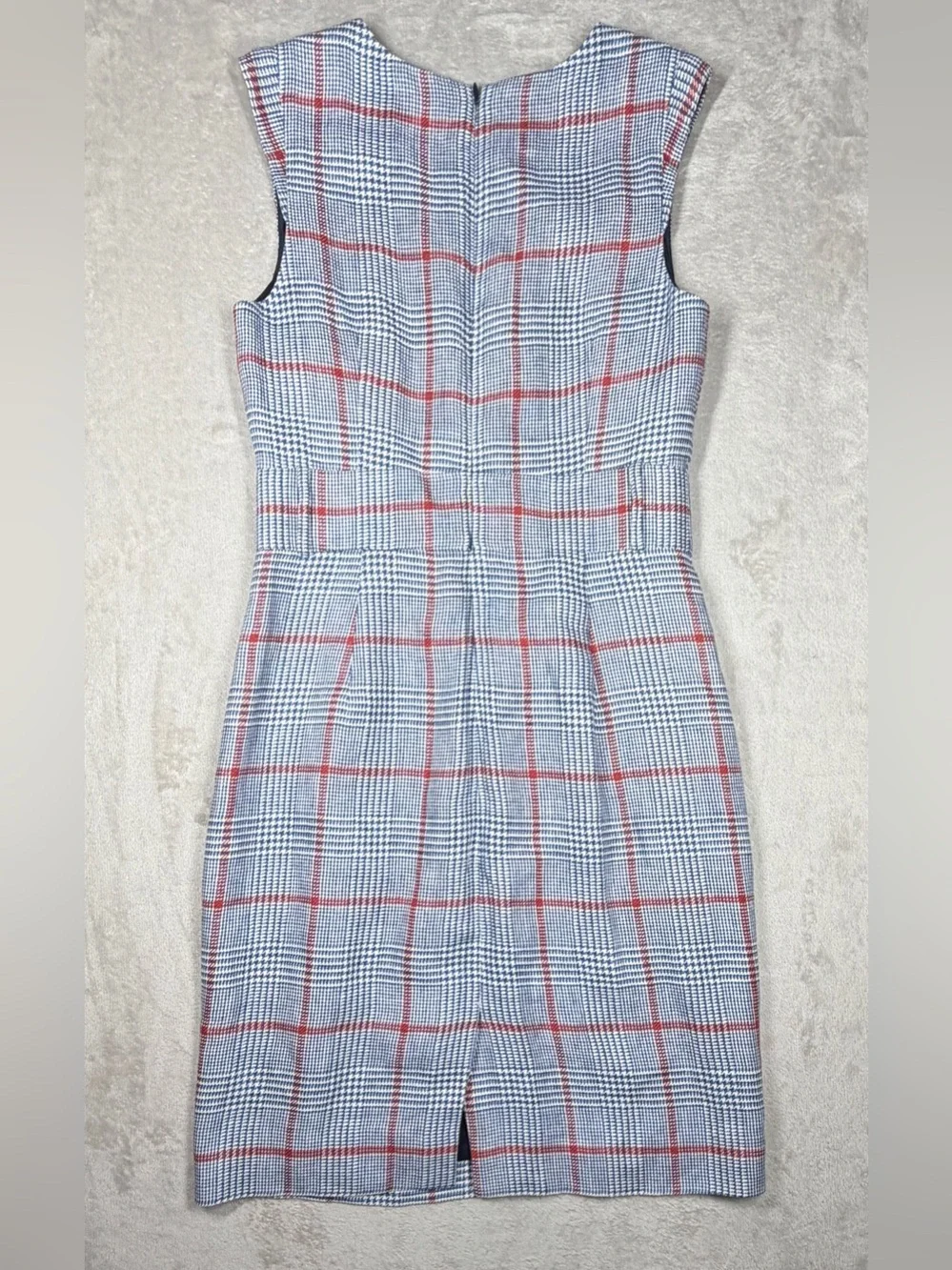 J.Crew Plaid 100% Linen Shift Cream Red Blue Academia Mini Dress Size 6